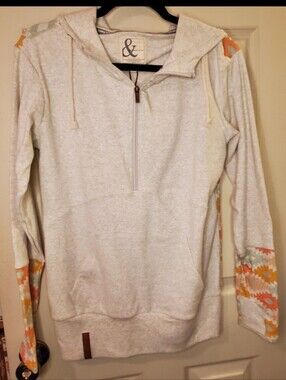 Ampersand Ave Heather Cream Half-Zip Hoodie with Aztec Print